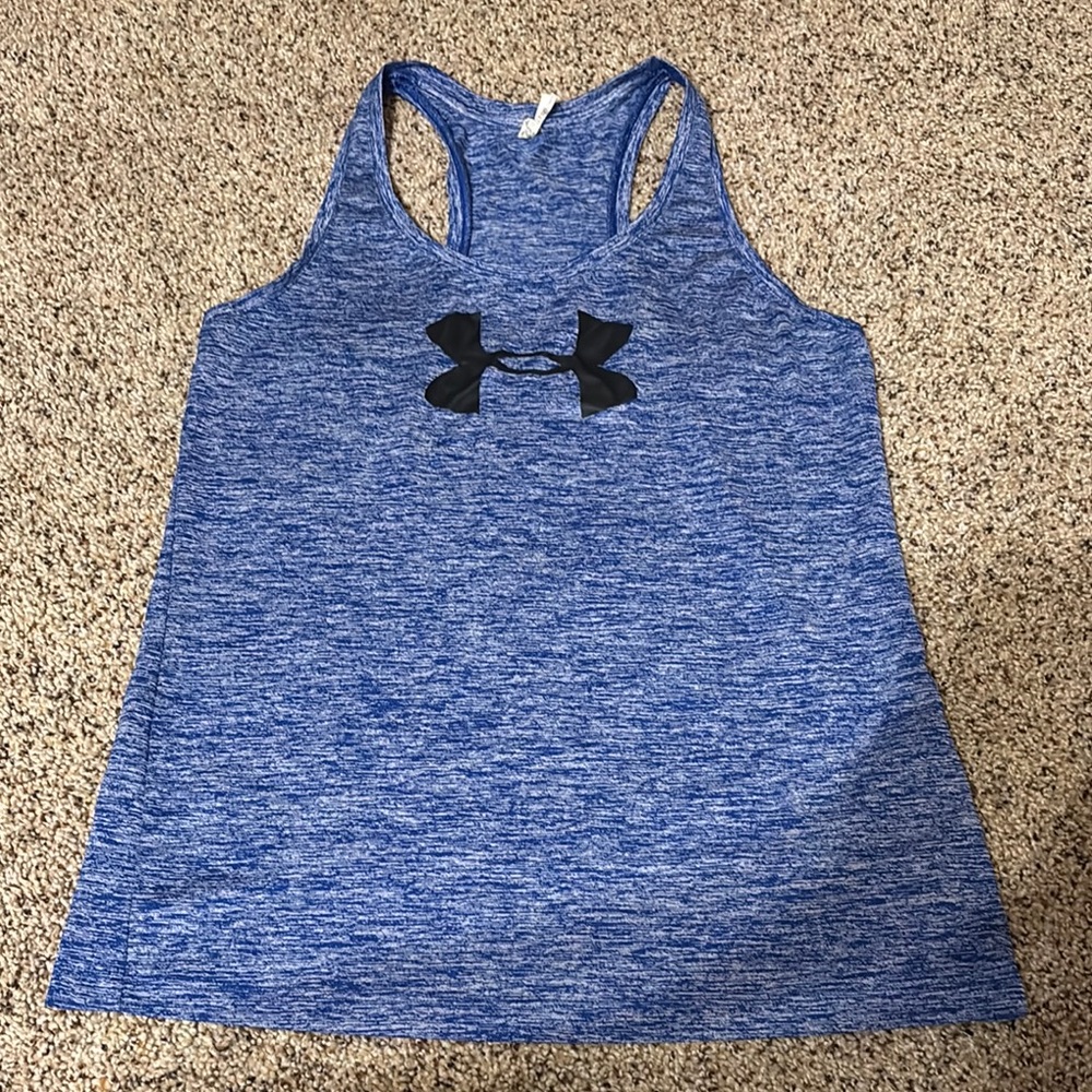 Under Armour Heathered Blue Tank with Black Logo